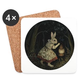 Bunny Vintage Dress Girl in Dark Forest Lantern - Coasters (set of 4) - white - Front