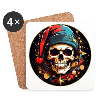 Crâne de Noël coloré avec chapeau de Père Noël - Dessous de verre (lot de 4) - blanc - Devant