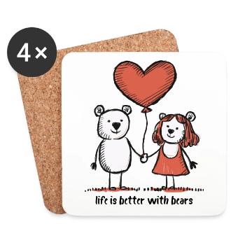 Bären Liebespaar Strichmännchen Pärchen - Untersetzer (4er-Set) - Weiß - Vorne