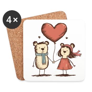 Bären Liebespaar Strichmännchen Pärchen Tiere - Untersetzer (4er-Set) - Weiß - Vorne