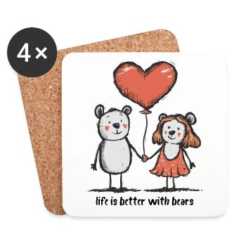Bären Liebespaar Strichmännchen Pärchen Tiere - Untersetzer (4er-Set) - Weiß - Vorne