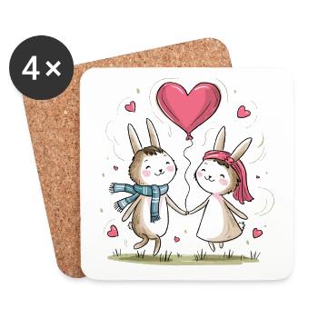 Lustiges Hasen Pärchen Liebespaar Valentinstag - Untersetzer (4er-Set) - Weiß - Vorne