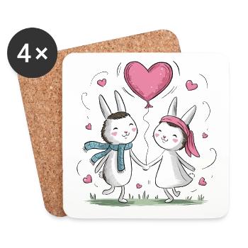 Lustiges Hasen Pärchen Liebespaar Valentinstag - Untersetzer (4er-Set) - Weiß - Vorne