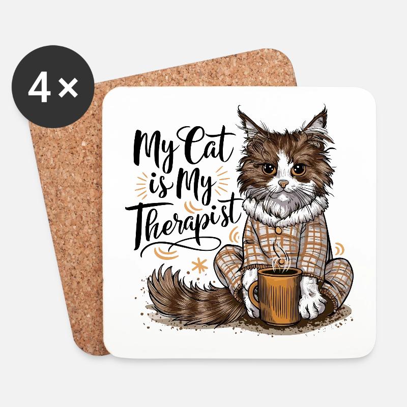 My Cat Is My Therapist Katze Liebhaber Geschenk - Untersetzer (4er-Set) - Weiß