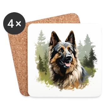 German Shepherd Dog in the Forest - Coasters (set of 4) - white - Front