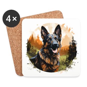 Deutscher Schäferhund im Wald - Untersetzer (4er-Set) - Weiß - Vorne