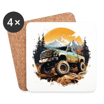 Vintage Offroad-Truck, der auf den Felsen kriecht - Untersetzer (4er-Set) - Weiß - Vorne