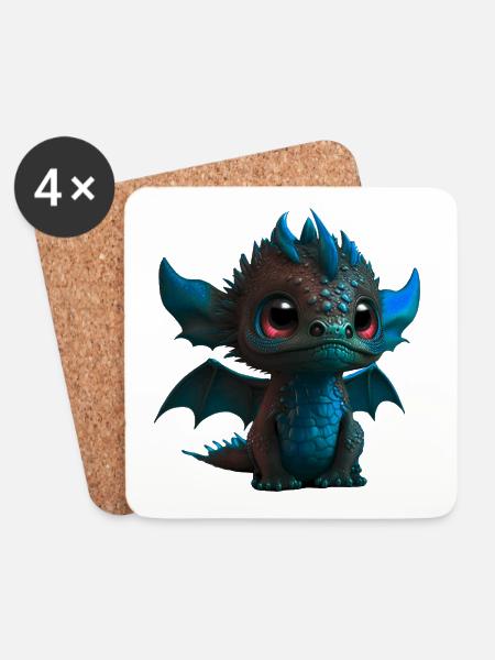 Baby Dragon Blue | Cute Blue Baby Dragon - Coasters (set of 4) - white