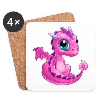 Baby Drache Pink | Niedlicher pinker Baby Drache - Untersetzer (4er-Set) - Weiß - Vorne