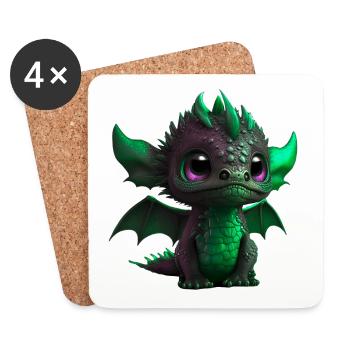 Baby Dragon Green| Cute Green Baby Dragon - Coasters (set of 4) - white - Front