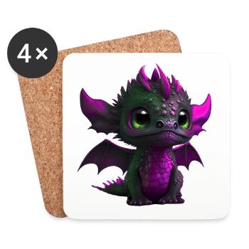 Baby Dragon Pink | Cute Pink Baby Dragon - Coasters (set of 4) - white - Front