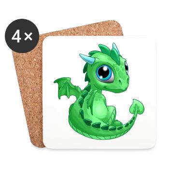 Baby Dragon Green | Cute Green Baby Dragon - Coasters (set of 4) - white - Front
