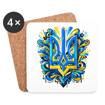 Fantaisie beau motif d’éclaboussures bleu jaune - Dessous de verre (lot de 4) - blanc - Devant