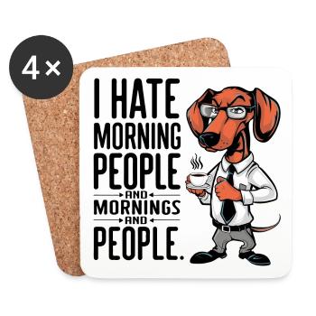 Erst Kaffee grantiger Dackel mit Kaffeetasse - Untersetzer (4er-Set) - Weiß - Vorne