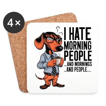 Premier teckel au café avec tasse à café - Dessous de verre (lot de 4) - blanc - Devant