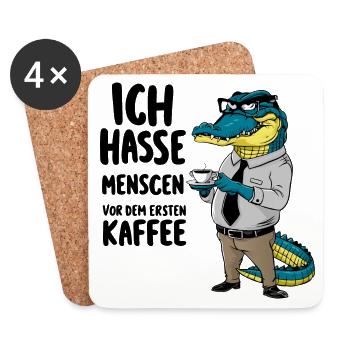Erst Kaffee grantiges Krokodil mit Kaffeetasse - Untersetzer (4er-Set) - Weiß - Vorne