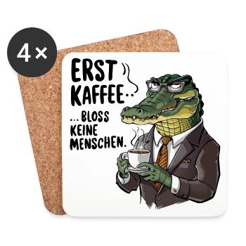 Erst Kaffee grantiges Krokodil mit Kaffeetasse - Untersetzer (4er-Set) - Weiß - Vorne