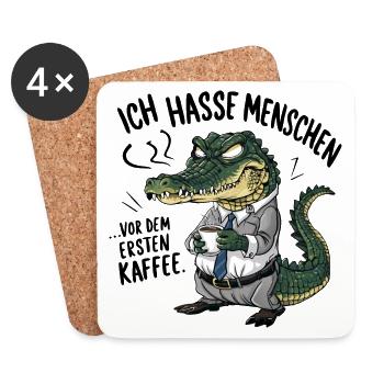Erst Kaffee grantiges Krokodil mit Kaffeetasse - Untersetzer (4er-Set) - Weiß - Vorne