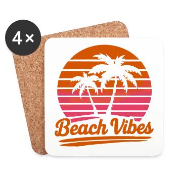Beach Vibes Retro Sonne Urlaub Palmen Sommer - Untersetzer (4er-Set) - Weiß - Vorne