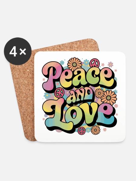 Peace And Love Hippie 1960er 1970er - Untersetzer (4er-Set) - Weiß