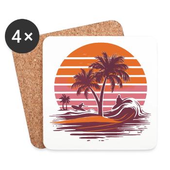 Ambiance de plage Retro Surfer Vacances à Palm Beach - Dessous de verre (lot de 4) - blanc - Devant