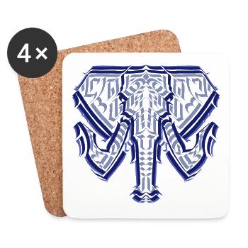 Elephant Drawing Style Tattoo Calligraphy - Coasters (set of 4) - white - Front