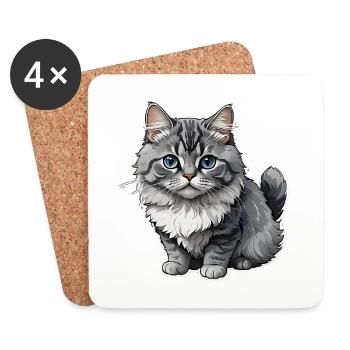 Autocollant Loco cat - Dessous de verre (lot de 4) - blanc - Devant