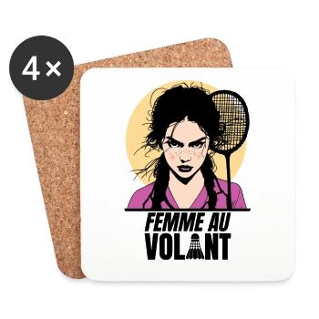 ATTENTION, FEMME AU VOLANT ! (badminton) - Dessous de verre (lot de 4) - blanc - Devant