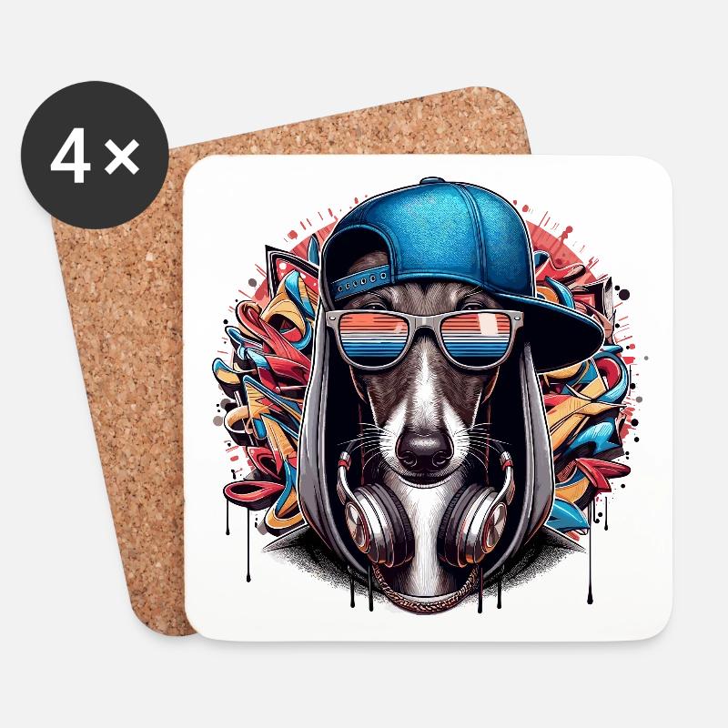Windhund Gangsta Hund Graffiti Geschenk - Untersetzer (4er-Set) - Weiß