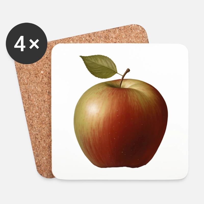 Apfel mit grünen Blatt - Untersetzer (4er-Set) - Weiß