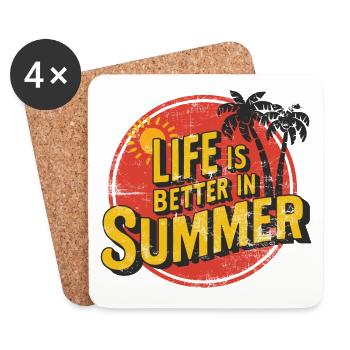 Life Is Better In Summer Palmenstrand Urlaub - Untersetzer (4er-Set) - Weiß - Vorne
