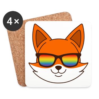 Renard avec lunettes de soleil arc-en-ciel - Dessous de verre (lot de 4) - blanc - Devant