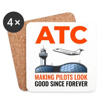 Contrôleur de la circulation aérienne ATC Aviation Humour Avion - Dessous de verre (lot de 4) - blanc - Devant