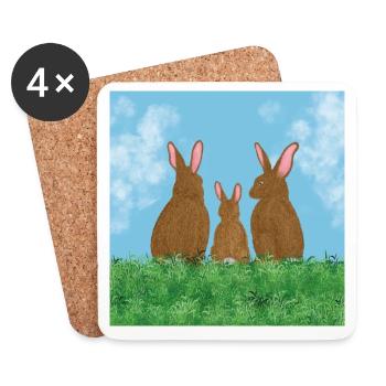 Famille de lapins - Dessous de verre (lot de 4) - blanc - Devant