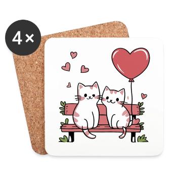 Couple of cats on a park bench with hearts - Coasters (set of 4) - white - Front