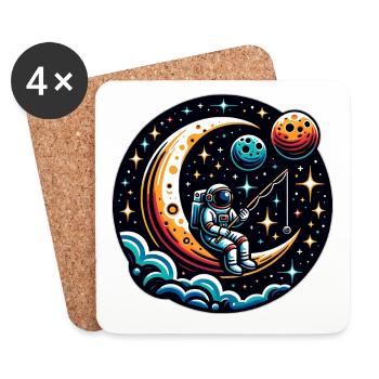 Un astronaute est assis sur le croissant de lune et pêche - Dessous de verre (lot de 4) - blanc - Devant