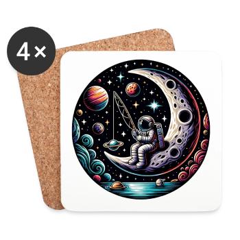 Un astronaute est assis sur le croissant de lune et pêche - Dessous de verre (lot de 4) - blanc - Devant