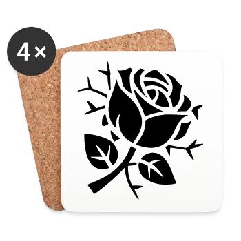 Abstrakte Rose mit Dornen Minimalistische Rosen - Untersetzer (4er-Set) - Weiß - Vorne