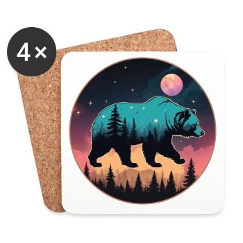 Grizzly Bear Kodiak Bear Silhouette d’ours brun - Dessous de verre (lot de 4) - blanc - Devant
