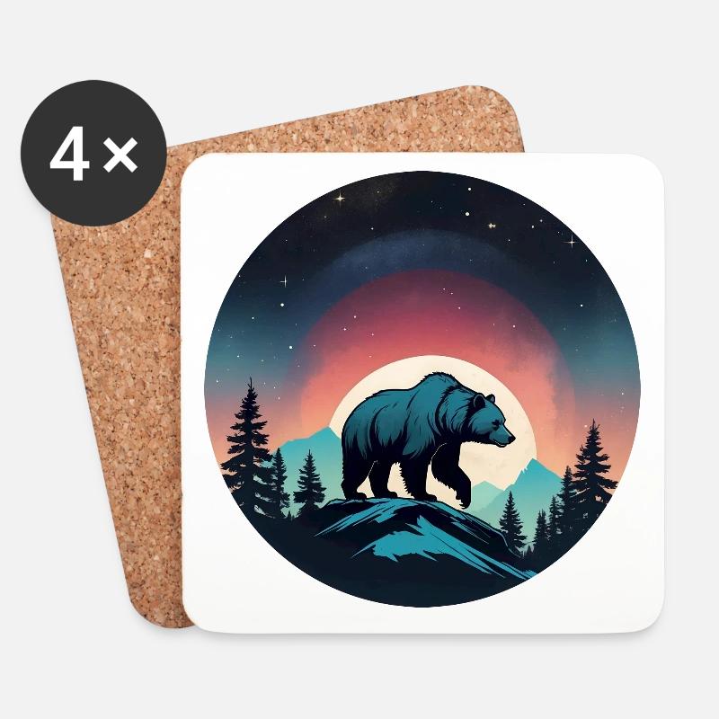Grizzlybär Kodiakbär Braunbär Silhouette - Untersetzer (4er-Set) - Weiß