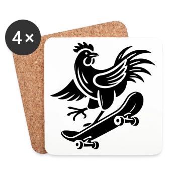 Poulet Coq Poule Patineuse Silhouette Minimaliste - Dessous de verre (lot de 4) - blanc - Devant