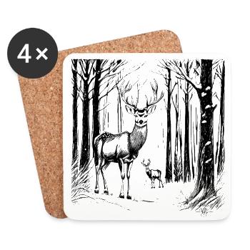 Deers in the snow - Coasters (set of 4) - white - Front
