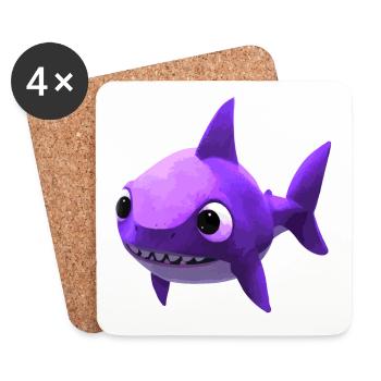 Bébé requin rose - Mignon et élégant - Dessous de verre (lot de 4) - blanc - Devant