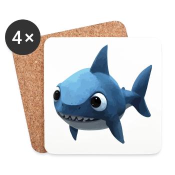 Bébé requin bleu - Mignon et élégant - Dessous de verre (lot de 4) - blanc - Devant