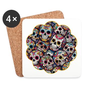 Colorful decorative skull pattern - Coasters (set of 4) - white - Front