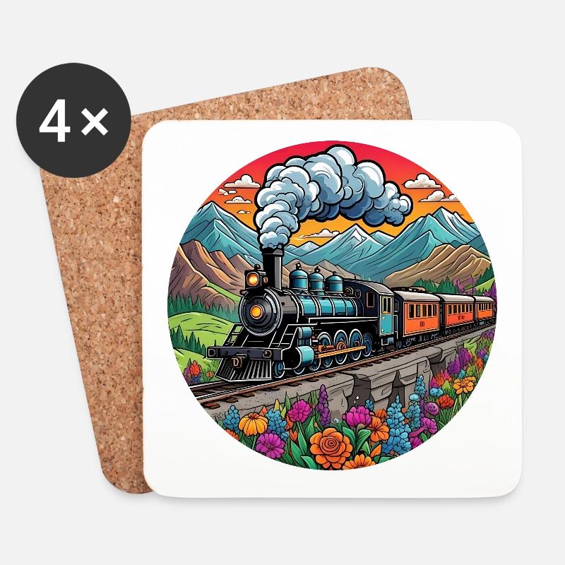 Nostalgischer Eisenbahnzug qualmender Lokomotive - Untersetzer (4er-Set) - Weiß