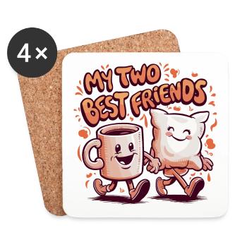Tasse à café et oreiller Mes deux meilleurs amis - Dessous de verre (lot de 4) - blanc - Devant