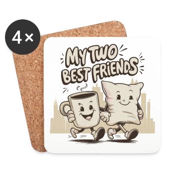 Tasse à café et oreiller Mes deux meilleurs amis - Dessous de verre (lot de 4) - blanc - Devant