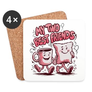 Tasse à café et oreiller Mes deux meilleurs amis - Dessous de verre (lot de 4) - blanc - Devant