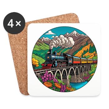 Colorful nostalgic railway train with steam locomotive - Coasters (set of 4) - white - Front